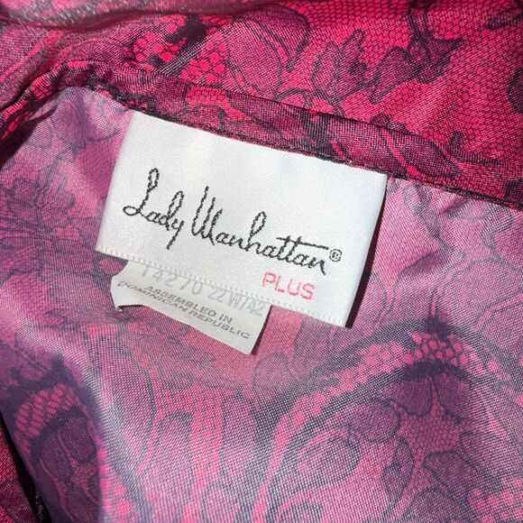 Vintage Lady Manhattan Plus Red Lace Print Blouse 22W / 42 | Puff Sleeve Button - Picture 12 of 14